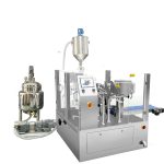 액체 및 페이스트용 피스톤 필러가 포함된 자동 사전 제작 백 채우기 밀봉 포장