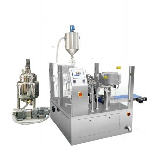 액체 및 페이스트용 피스톤 필러가 포함된 자동 사전 제작 백 채우기 밀봉 포장